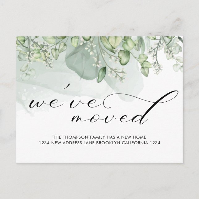 Elegant Modern Greenery We've Moved Moving Announcement Postcard (Front)