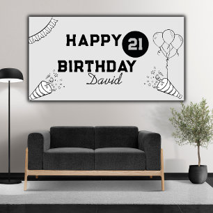 Elegant Modern Grey and Black Happy 21st birthday Banner