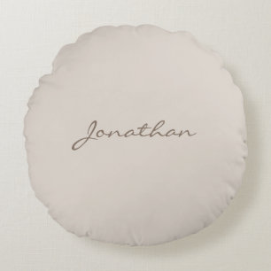 Elegant Modern Grey Brown Trendy Name Script Plain Round Cushion