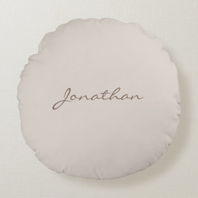 Elegant Modern Grey Brown Trendy Name Script Plain Round Cushion (Front)
