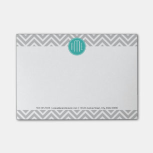 Elegant Modern Grey Chevron and Mint Monogram Post-it Notes