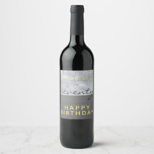 Elegant Modern Grey Script Seventy 70th Birthday Wine Label