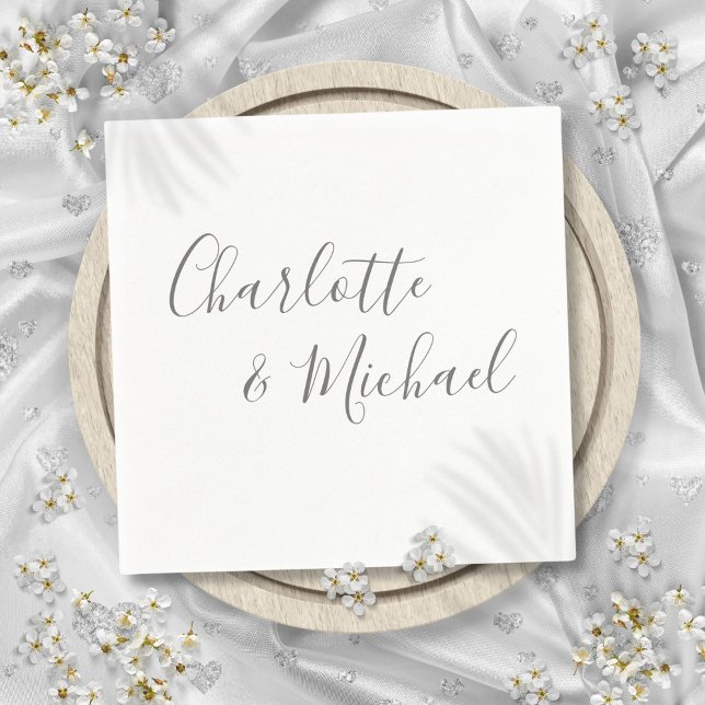 Elegant Modern Grey Signature Script Napkin (Elegant Modern Gray Signature Script Napkins)