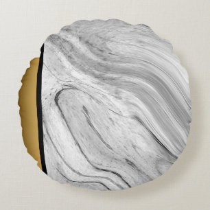Elegant Modern Grey White Black Marble Pattern  Round Cushion
