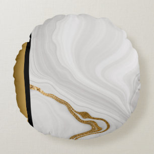 Elegant Modern Grey White Gold Marble Pattern  Round Cushion
