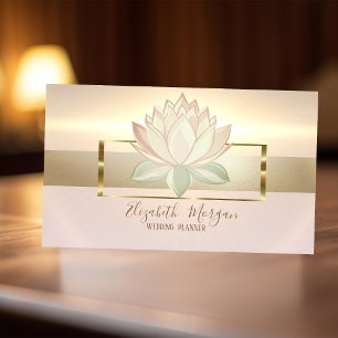 Elegant Modern Hand Drawn Lotus Gold Frame Business Card