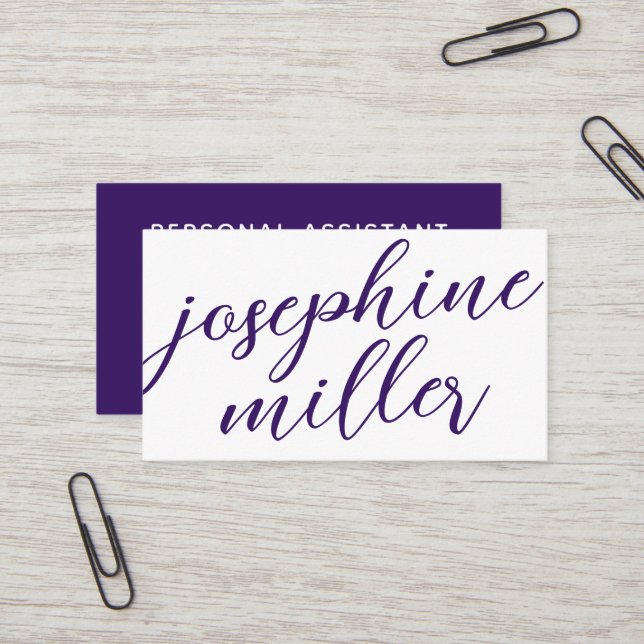 Elegant Modern Hand Writing Deep Purple Business Card (Front/Back In Situ)