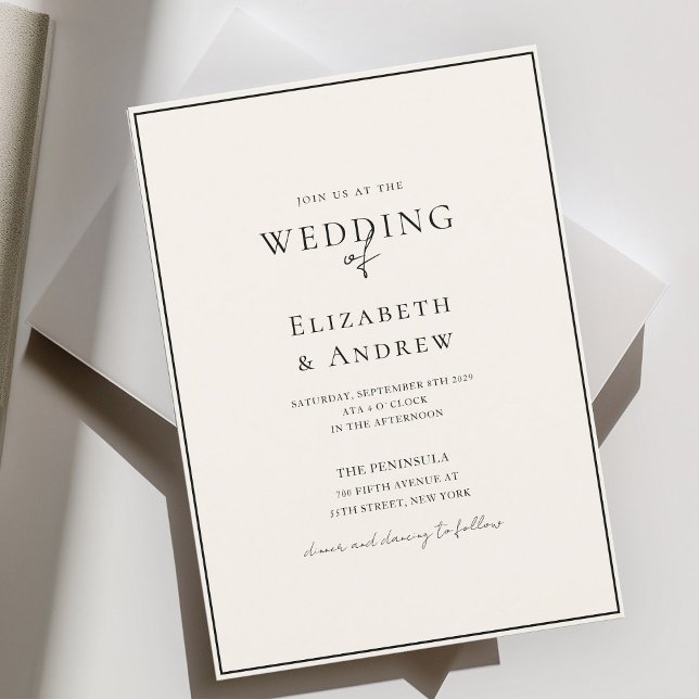 Elegant, Modern, Handwriting, Beige&Black Wedding Invitation (Elegant, Modern, Handwriting, Beige Wedding Invitation)