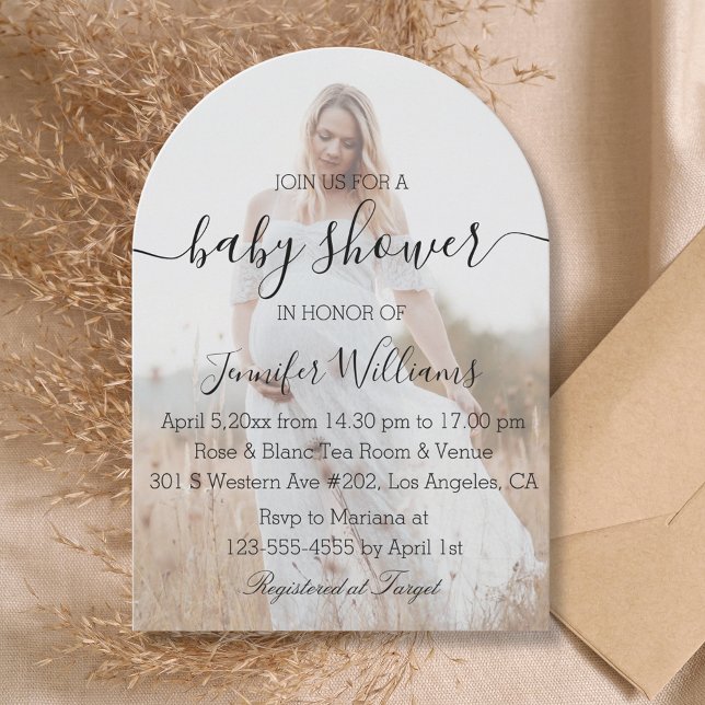 elegant modern handwriting photo baby shower    invitation (Creator Uploaded)