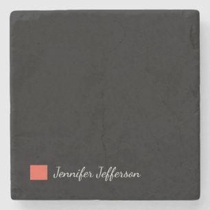 Elegant Modern Handwriting Plain Black Stone Coaster
