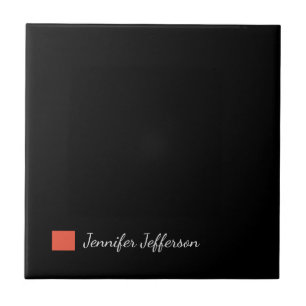 Elegant Modern Handwriting Plain Black Tile