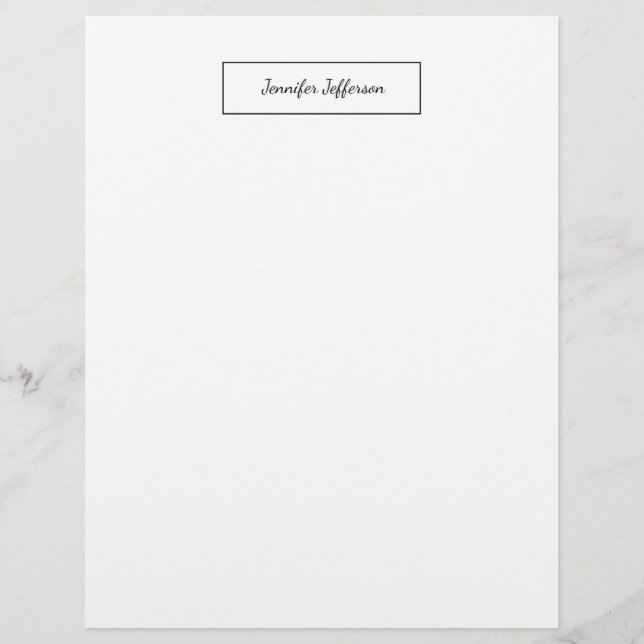 Elegant Modern Handwriting Plain Professional Custom Letterhead (Front)
