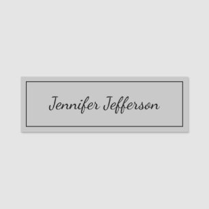 Elegant Modern Handwriting Plain Professional Grey Name Tag