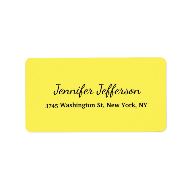 Elegant Modern Handwriting Plain Yellow Label (Front)