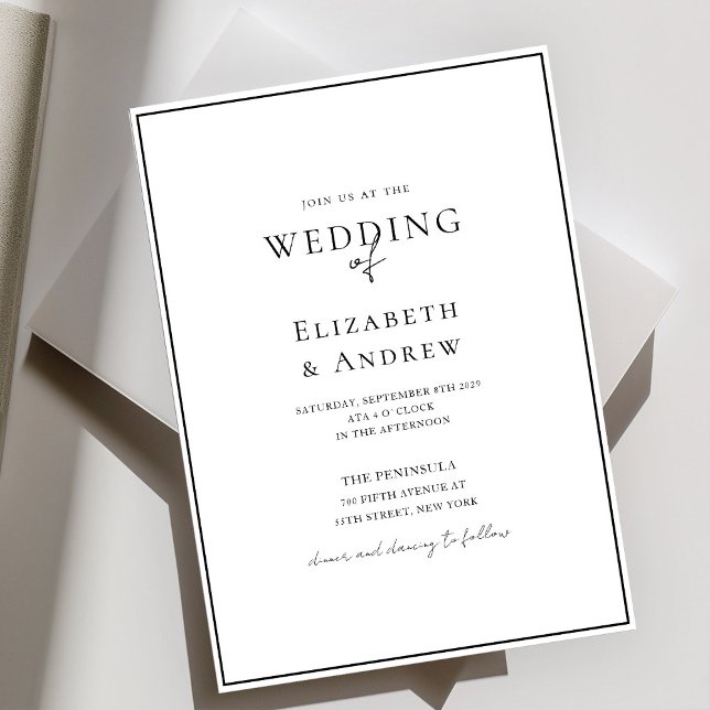 Elegant, Modern, Handwriting, White&Black Wedding Invitation (Elegant, Modern, Handwriting, White Wedding Invitation)