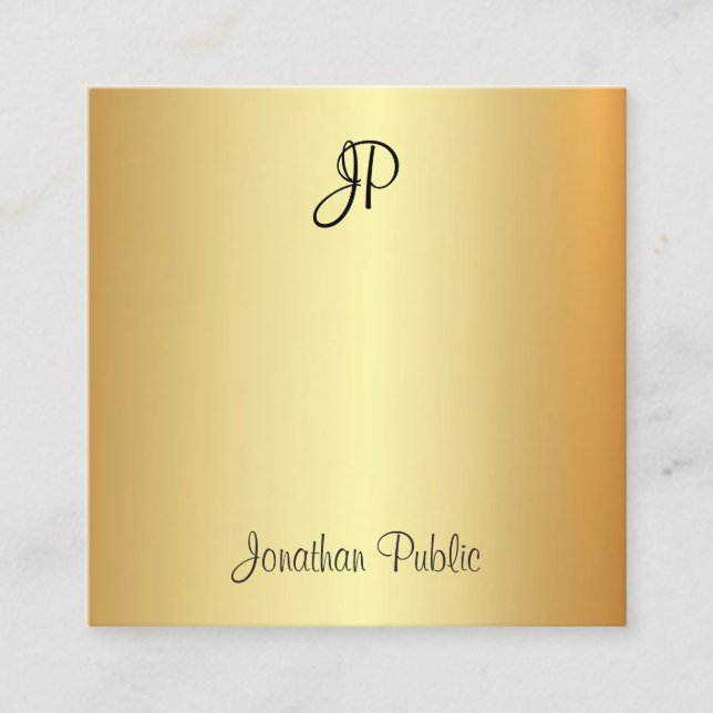 Elegant Modern Handwritten Monogram Gold Template Square Business Card (Front)