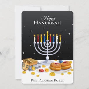 Elegant Modern Hanukkah Menorah Sufganiyot Dreidel Holiday Card