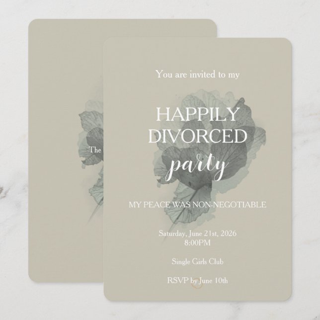 Elegant Modern Happily Divorced Party Invitation (Front/Back)