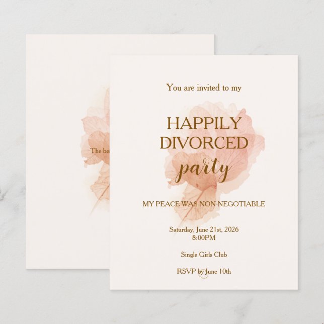Elegant Modern Happily Divorced Party Invitation (Front/Back)