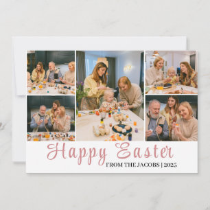 Elegant Modern Happy Easter Eggs, family 6 photo Holiday Card
