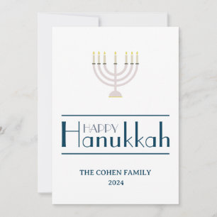 Elegant Modern Happy Hanukkah family Photo Holiday Card