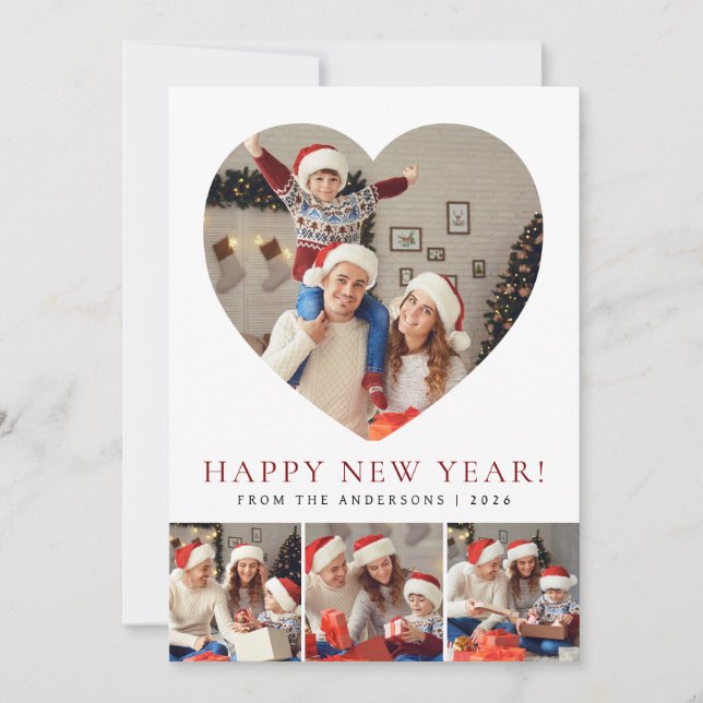Elegant Modern Happy New Year 2026 Family Photo Holiday Card (Front)