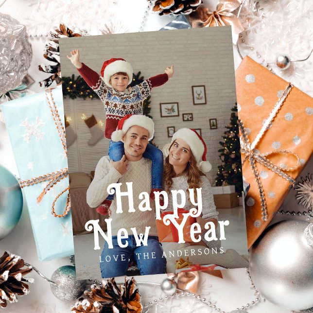 Elegant Modern Happy New Year 2026 Family Photo Holiday Card (Creator Uploaded)