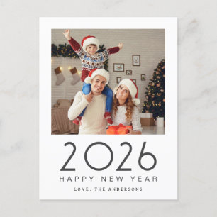 Elegant Modern Happy New Year 2026 Family Photo Holiday Postcard