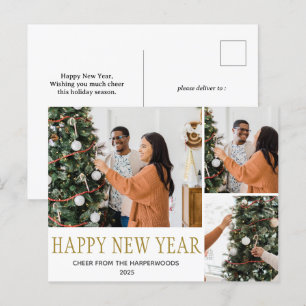 Elegant Modern Happy New Year 3 Multi Photo Holiday Postcard