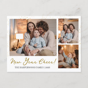 Elegant Modern Happy New Year 3 Multi Photo Holiday Postcard
