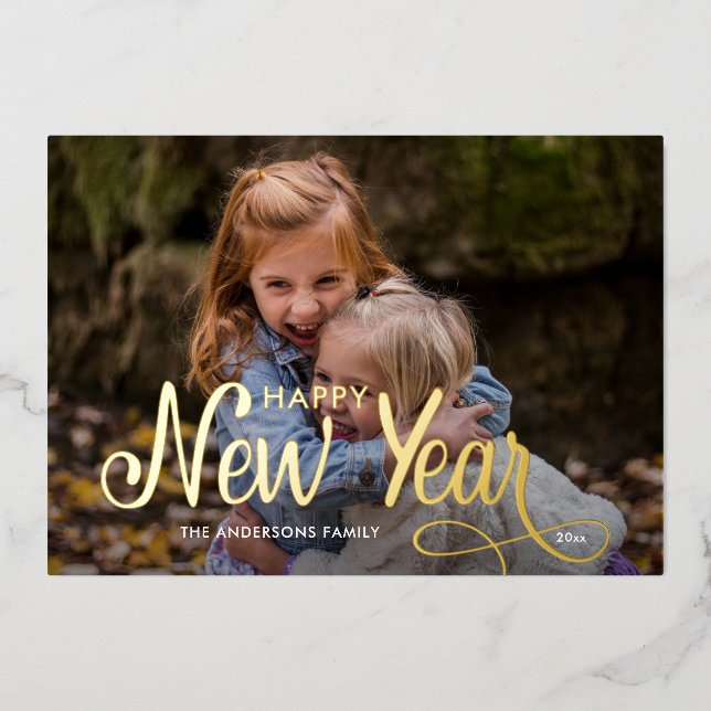 Elegant Modern Happy New Year 3 Photos Script   Fo (Front)