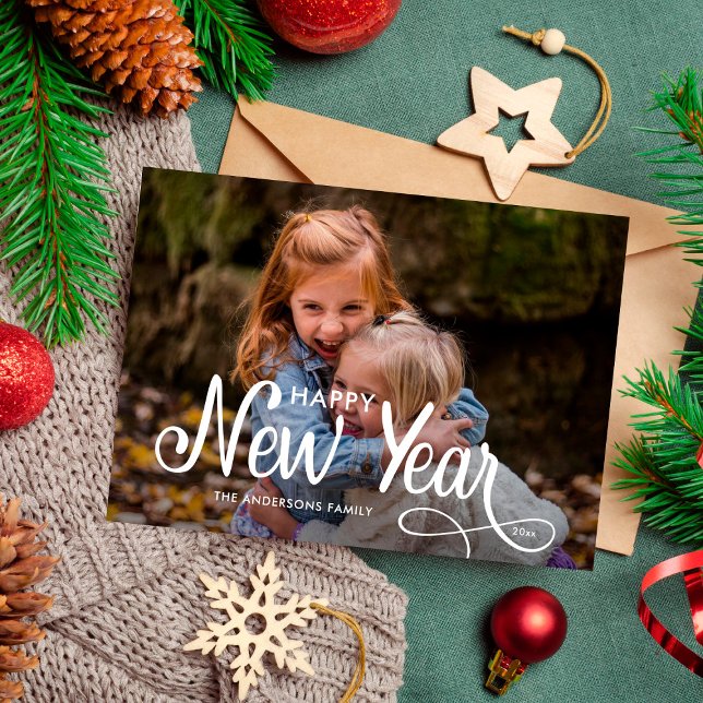 Elegant Modern Happy New Year 3 Photos Script  Hol Holiday Card (Creator Uploaded)