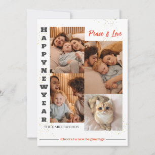 Elegant Modern Happy New Year 4 Multi Photo Holiday Card