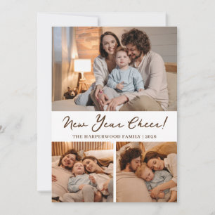 Elegant Modern Happy New Year Black 3 Collage Holiday Card