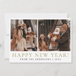 Elegant Modern Happy New Year Family 2 Photo Holiday Card