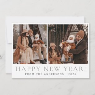Elegant Modern Happy New Year Family 2 Photo Holiday Card