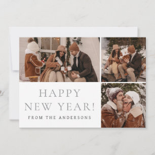 Elegant Modern Happy New Year Family 3 Photo Holid Holiday Card