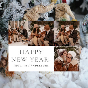 Elegant Modern Happy New Year Family 3 Photo  Holiday Card
