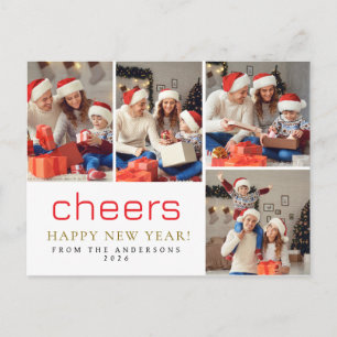 Elegant Modern Happy New Year Family 4 Photo Holiday Postcard