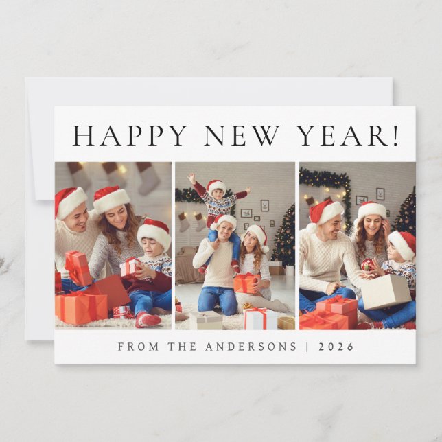 Elegant Modern Happy New Year Family Photo Holiday Card (Front)