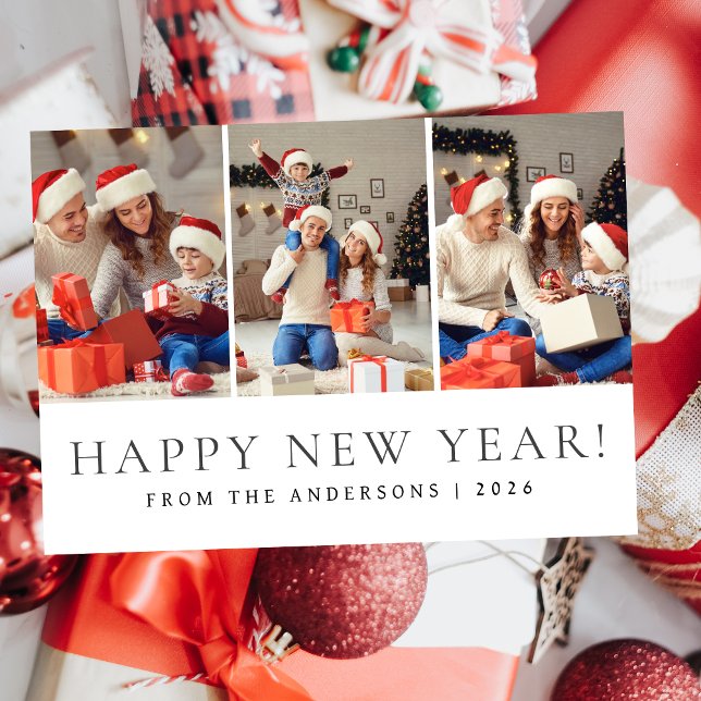 Elegant Modern Happy New Year Family Photo Holiday Card (Creator Uploaded)