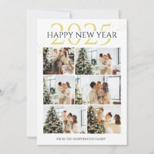 Elegant Modern Happy New Year Photo Collage Holiday Card