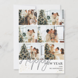 Elegant Modern Happy New Year Photo Collage Holiday Card