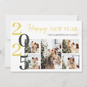 Elegant Modern Happy New Year Photo Collage Holiday Card