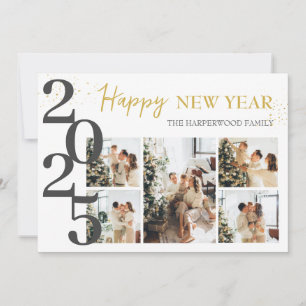 Elegant Modern Happy New Year Photo Collage Holiday Card