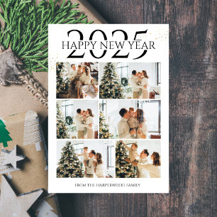 Elegant Modern Happy New Year Photo Collage Holiday Card
