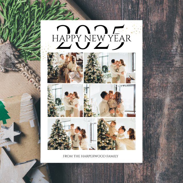 Elegant Modern Happy New Year Photo Collage Holiday Card (Creator Uploaded)