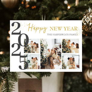 Elegant Modern Happy New Year Photo Collage Holiday Card