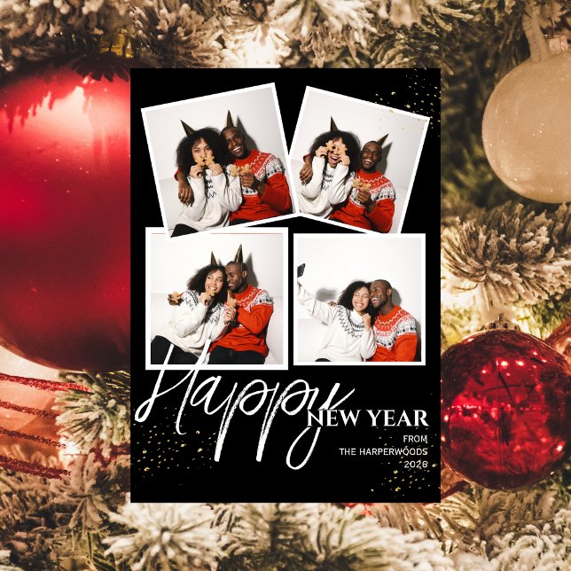 Elegant Modern Happy New Year Photo Collage Holiday Card (Creator Uploaded)