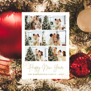 Elegant Modern Happy New Year Photo Collage Holiday Card